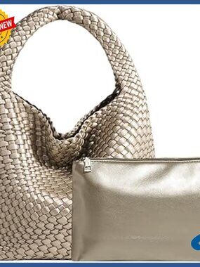 Vegan Leather Woven Hobo Tote Shoulder Bag with Purse Travel Handbag